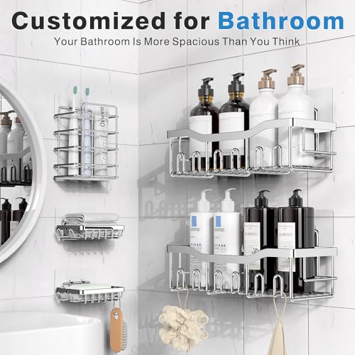 EUDELE Silver 5-Pack Shower Caddy Organizer Rustproof Stainless Steel Bathroom Storage