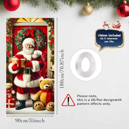 Nuxovilar Christmas Door Cover Christmas Banner Festive Santa with Teddy Bears Winter Holiday Decor for Home Indoor Outdoor (35x71 Inches)