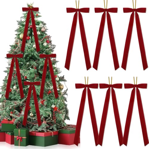 6 PCS Large Velvet Bows for Christmas Tree 23.6x8.7 Inch Rustic