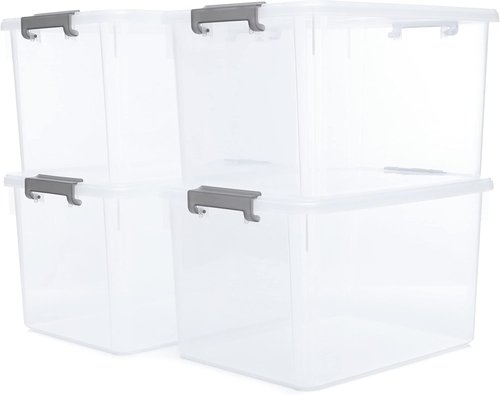 Citylife 32 QT Plastic Storage Bins - Stackable Latching Containers for Garage, Closet & Kitchen | 4 Pack