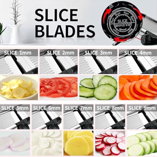 Mandoline Slicer for Kitchen with Julienne & Adjustable Thickness - Silver