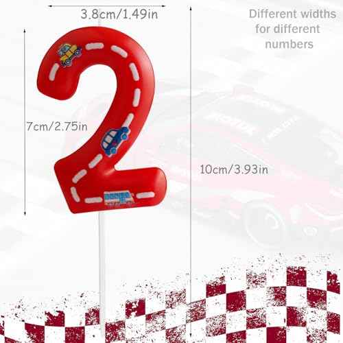 Racing Cars Birthday Candles,Red and White Stripes Number 2 Candles,Happy Birthday Candle Cars Cake Topper for Boys Girls Racing Car Traffic Theme Party Supplies Birthday Gifts