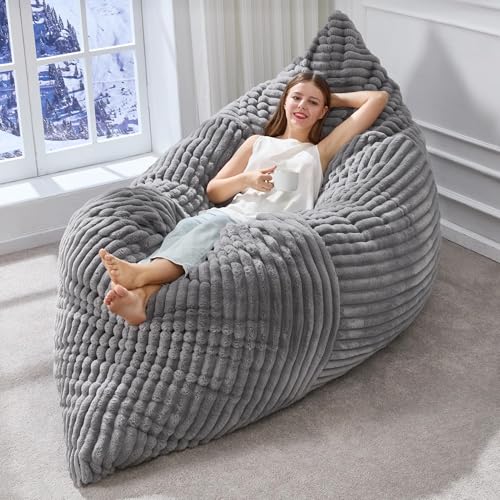 Large Grey 3-in-1 Convertible Bean Bag Chair Sofa Lounger Floor Cushion - Hobestluk