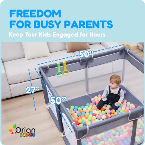 Baby Playpen 50x50 - Large Safe Play Yard for Toddlers & Babies, Grey