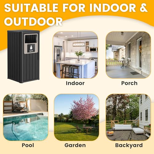 WTFGO Black 22 Gallon Outdoor Waterproof Resin Trash Can with Lid - Patio Garden Bin
