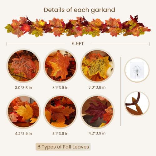 142Ft Fall Leaf Garland - 24 Pack Artificial Maple Leaves for Autumn Decor