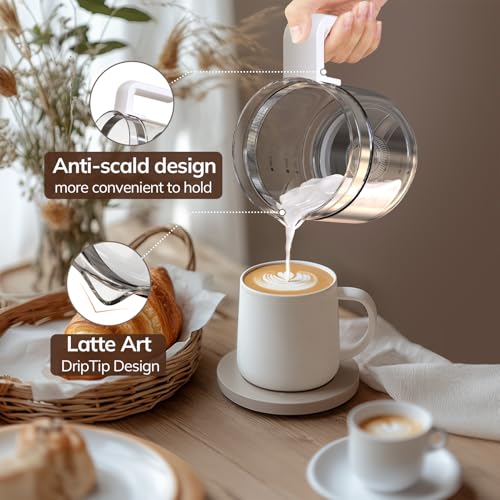 Electric Milk Frother and Steamer 16.9oz/500ml - White Glass, 6 Functions