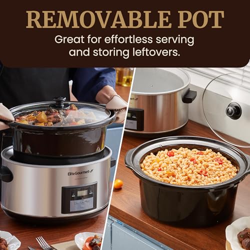 Elite Gourmet 8.5 Qt Digital Slow Cooker - Stainless Steel/Black Programmable