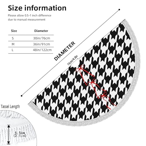 GHYGTY Xmas Tree Skirt 30" Black & White Houndstooth with Tassel Edge, Fits 30" Tree - Style 1