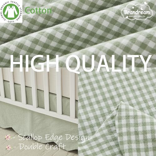 Sage Green Gingham Scallop Edge Cotton Crib Skirt - Baby Boy Girl Nursery Decor