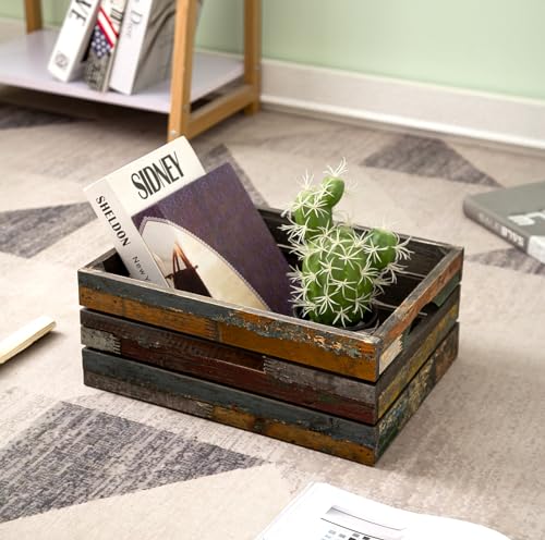 Set of 3 Rustic Wooden Nesting Crates - Farmhouse Decorative Storage Baskets - Random Variation