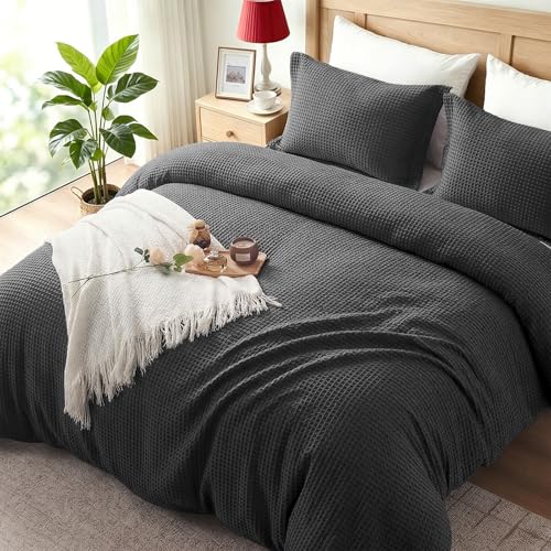 King Cotton Duvet Cover Set with Pillow Shams - Dark Grey, No Comforter, 104x90