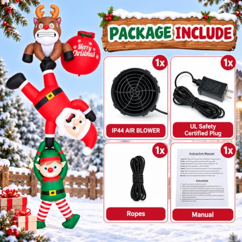 8FT Inflatable Santa and Reindeer Outdoor Christmas Decoration with LED Lights