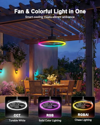 Lumary Smart 20in RGBCW Ceiling Fan with Light, Remote, Outdoor/Indoor