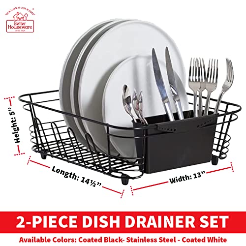 In-Sink Dish Drying Rack Set - Coated Steel, Black, 14.5x13 Inches with Utensil Caddy - Variation: Standard Black