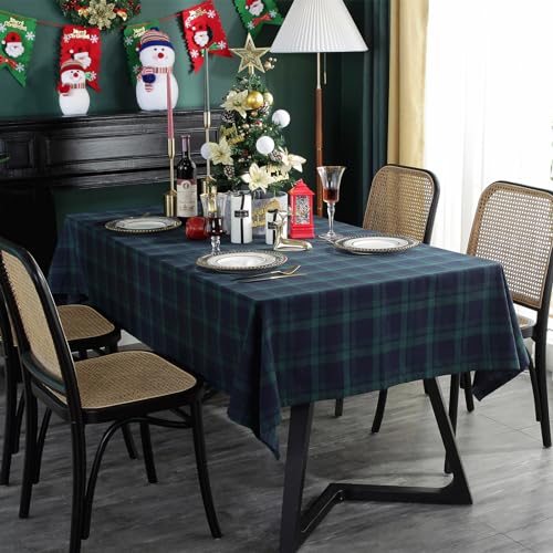 Blue & Green Rectangular Fabric Tablecloth 55x102in British Style Holiday Cover