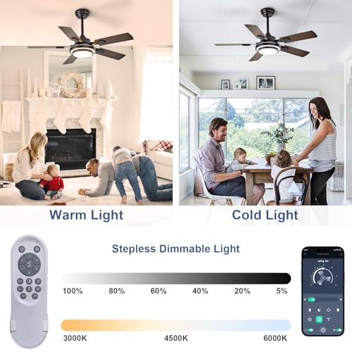 Depuley 42-Inch Black Walnut Ceiling Fan with Light, Reversible Blades & Remote