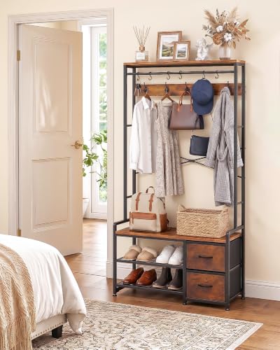Faesun Rustic Hall Tree with Bench & Shoe Storage - 5-in-1 Entryway Organizer