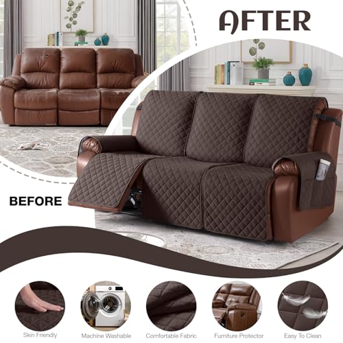 KinCam Waterproof Recliner Sofa Cover 3 Seater Chocolate - Washable, Non-Slip Fit