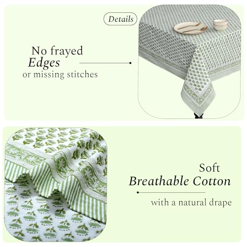 Emerald Green Cotton Tablecloth 70x108 Inch Rectangular Hand Block Print
