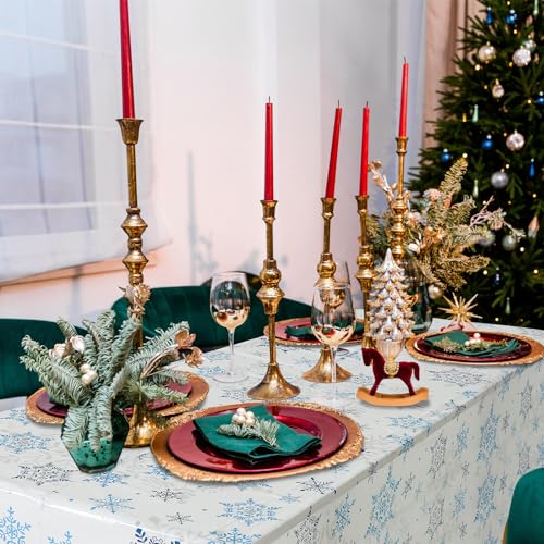 Hosuly Christmas Plastic Tablecloth Roll Disposable White Snowflake