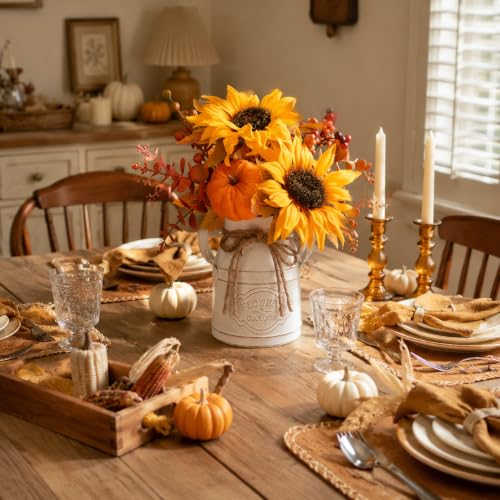 Brown Fall Thanksgiving Centerpiece with Faux Floral and Pumpkin - 13 Inch