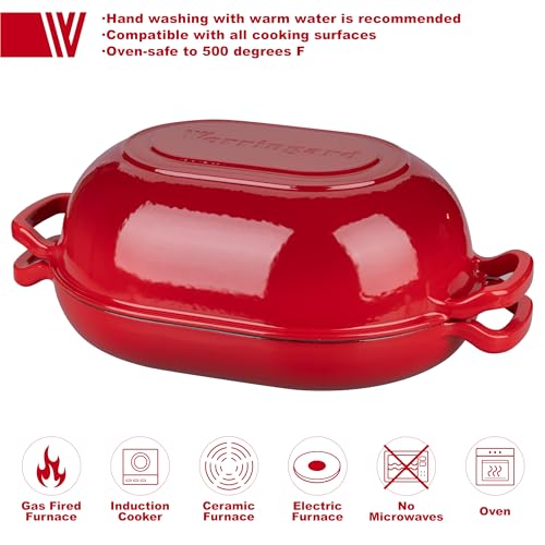 VORRINGARD 7QT Red Enameled Cast Iron Dutch Oven for Bread & Cooking