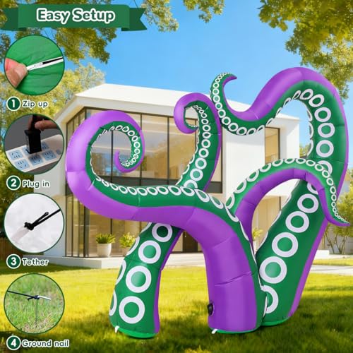7.2 FT Inflatable Octopus Holiday Yard Decor with Built-in LEDs, Waterproof Outdoor Halloween & Christmas Decoration