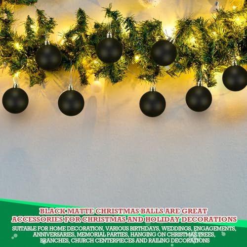 Wettarn 50 Pcs Black Christmas Ball Ornaments 2.36 Inch with Lid & Rope