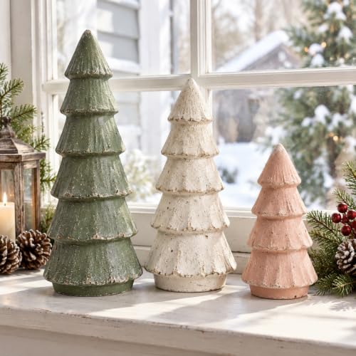 Skylety 3-Piece Vintage Terracotta Christmas Tree Figurines Set