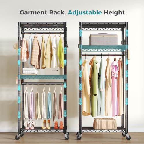 OLIXIS Heavy Duty 23-Inch Rolling Clothes Rack with Lockable Wheels, Black