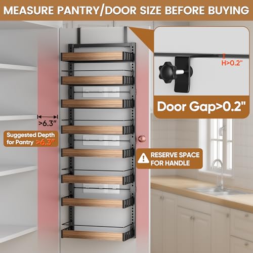 POKIPO 8-Tier Over The Door Pantry Organizer Black - Wall Mount & Hanging Spice Rack with Adjustable Baskets