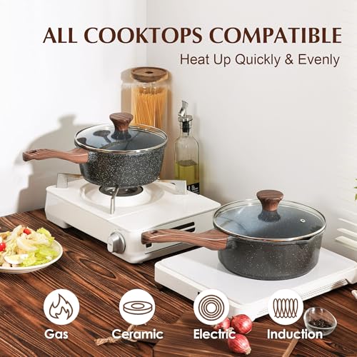 SENSARTE Nonstick Sauce Pan Set Gray Granite 1.5 & 2.5 Qt - Induction Safe