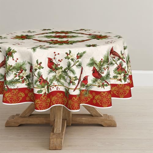 Horaldaily Christmas Tablecloth 60x60 Inch Round Red & Green Cardinal Bird