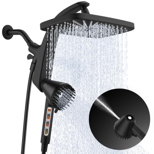 Black Filtered Handheld Shower Head with High Pressure Rainfall & 6 Spray Modes