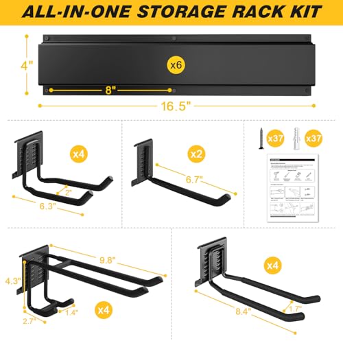 UUP 99-Inch Wall Mount Garage Tool Organizer with 6 Panels & 14 Hooks, Heavy Duty Metal Rack