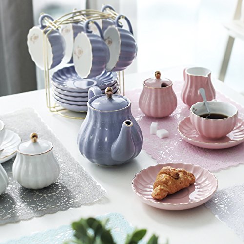 White Porcelain British Royal Tea Set for 6 with Teapot Saucer & Accessories