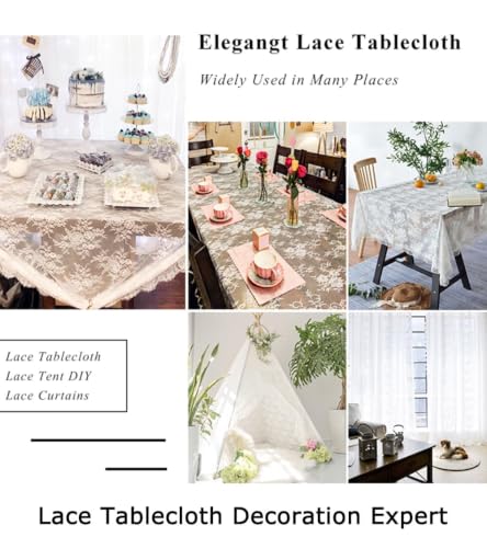 005-white 5 Pack White Lace Tablecloths 60x120 Inch Wedding & Event Decor