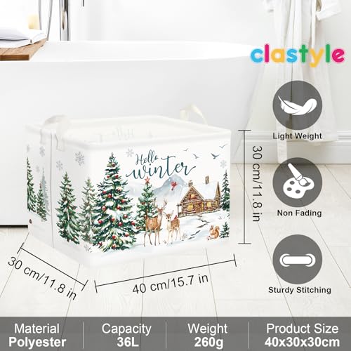 Clastyle Winter Animals Baby Laundry Hamper Snowflake Kid Storage Basket Boy Girl Gift Toy Box Collapsible Clothes Organizer Nursery Bin for Bedroom,Deer,40*30*30 cm