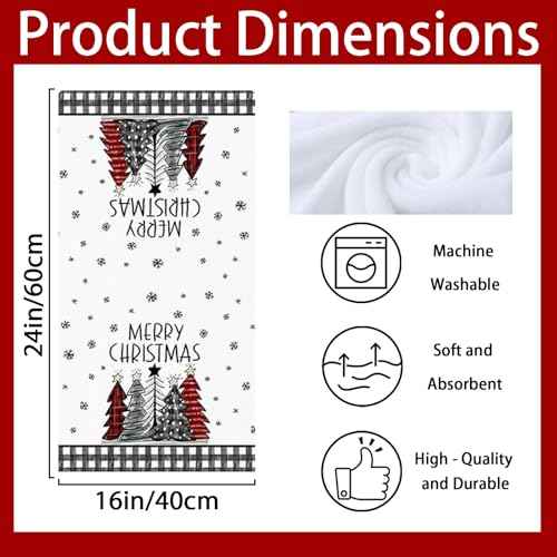 Buffalo Plaid Christmas Kitchen Towels 16x24 Inch Red Black Hand Towels for Kitchen,Christmas Decorations for Bathroom,Festive Holiday Dish Cloths for Xmas Winter Home Indoor Decor Set of 4