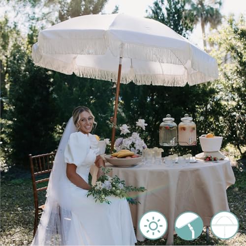 7ft Outdoor Patio Umbrella with Fringe & UPF50+ Sun Protection - Cream White
