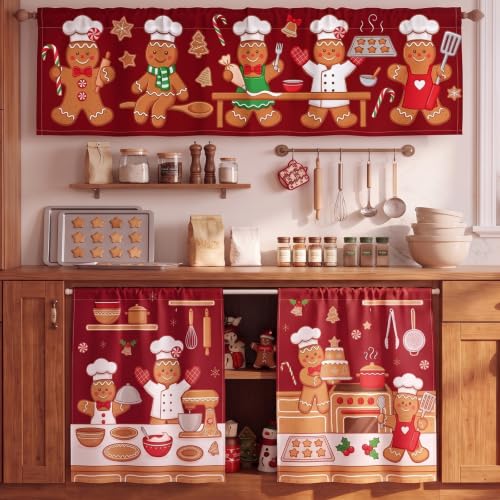 Gilprop 3 Pcs Chef Gingerbread Christmas Kitchen Curtain and Valance