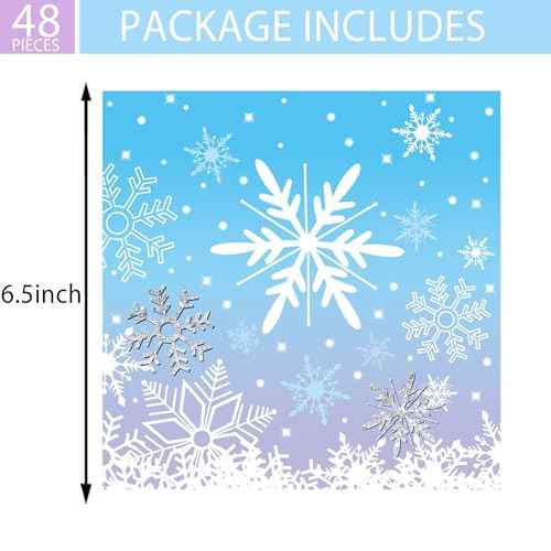 48PCS Christmas Paper Napkins Snowflake Beverage Napkins Cute Cocktail Napkins Wonderland Party Paper Napkins Snowflake Decorations Winter Decorative Napkin for Xmas, 13x13in