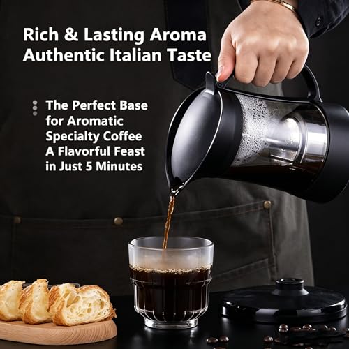 Electric Moka Coffee Maker 3/6 Cup with Glass Top, Stainless Steel Body