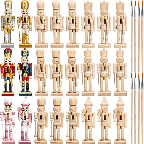 Wooden Nutcracker Craft Kit - Unfinished Holiday Decor, 24 pcs