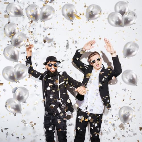 Sumind 100 Pcs Metallic Balloons 5 Inch Small Min Helium Shiny Balloons Decorative Chrome Latex for Christmas Birthday Wedding Engagement Festival 2025 Graduation Party(Silver)