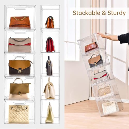 Freebat 5-Pack Stackable Acrylic Display Cases with Lids for Collectibles & Storage