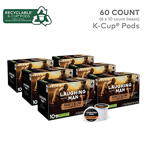 Laughing Man Hugh's Blend Keurig Coffee Pods - Medium Roast, 6 Packs of 10 (60 Count) - Fair Trade Arabica