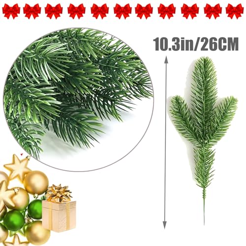 30pcs Artificial Pine Branches Green Plants Needles DIY Accessories Realistic Faux Christmas Greenery Green Plants Pine Picks and Stems for Garland Wreath Christmas and Home Garden Decor