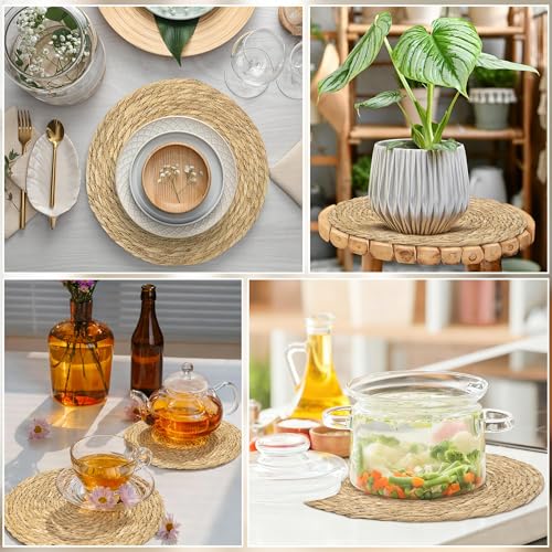 40 Pieces Round Woven Placemats - 12 Inch Boho Rattan Farmhouse Table Mats